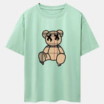 Plaid Pattern Dissolving Bear Print Heavy Weight Drop Shoulder Oversize T-Shirt