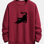 Black Cat Stretching Print Relax Fit Sweatshirt