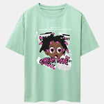 Cartoon Character Newspaper Print Drop Shoulder Oversize T-Shirt