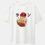 Ramen Cat Print Drop Shoulder Oversize T-Shirt