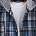 Long Sleeve Hooded Plaid Button Up Shirt