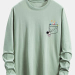Long Sleeve Pocket Planet Astronaut Print Cotton T-Shirt