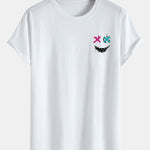 Evil Face Print Cotton Arc Hem T-Shirt
