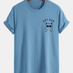 Regular Fit Cat Dad Wearing Glasses Print Cotton T-Shirt