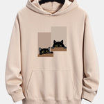 Black Cat Staring Print Relax Fit Hoodie