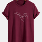 Regular Fit Dog Line Drawing Print Cotton T-Shirt