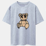 Plaid Pattern Dissolving Bear Print Heavy Weight Drop Shoulder Oversize T-Shirt