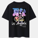 Los Angeles Illustration Bear Print Drop Shoulder Oversize T-Shirt & Patch Pocket Drawstring Shorts
