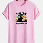 Regular Fit PEW PEW MADAFAKAS Black Cat Print Cotton T-Shirt