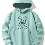 Line Shaped Bear Print Drop Shoulder Relaxed Hoodie
