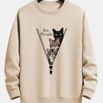 Zipper Cat Print Relax Fit Sweatshirt