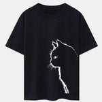 Cat Silhouette Print Drop Shoulder Oversize T-Shirt