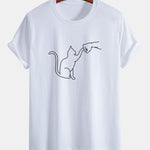 Regular Fit Fist Bump Cat Print Cotton T-Shirt