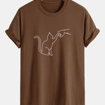 Regular Fit Fist Bump Cat Print Cotton T-Shirt