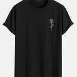 Rose Print Cotton Arc Hem T-Shirt