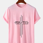 Faith Crucifix Line Print T-Shirts
