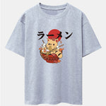 Ramen Cat Print Drop Shoulder Oversize T-Shirt