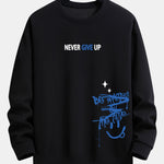 Never Give Up Smiley Face Print Relax Fit Sweatshirt