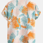 Leaf Print Button Up Shirt & Man Mid Length Drawstring Swim Shorts