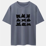 Black Cat Staring Print Drop Shoulder Oversize T-Shirt