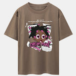 Cartoon Character Newspaper Print Drop Shoulder Oversize T-Shirt