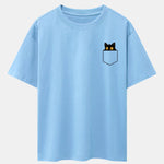 Pocket Black Cat Print Drop Shoulder Oversize T-Shirt