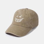 Evil Smiley Face Pattern Classic Retro Washed Distressed Cotton Baseball Cap