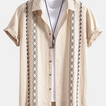 Geometric Print Linen Look Shirt & Linen Cotton Blend Drawstring Shorts