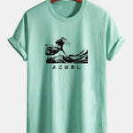 Regular Fit Waves Ukiyo-e Print Cotton T-Shirt