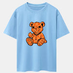 Orange Stitching Bear Print Drop Shoulder Oversize T-Shirt