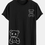 Line Shaped Bear Print Cotton Arc Hem T-Shirt