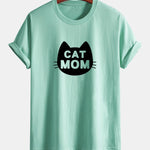 Regular Fit Cat Mom Print Cotton T-Shirt