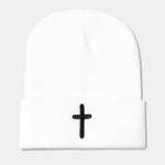 3D Cross Embroidered Pattern Flanged Knitted Hat