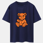 Orange Stitching Bear Print Drop Shoulder Oversize T-Shirt
