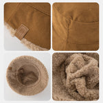 Thick And Warm Corduroy And Cashmere Splicing Multifunctional Soft Plush Bucket Cap Can Be Worn In Both Directions