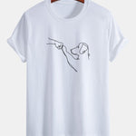 Regular Fit Dog Line Drawing Print Cotton T-Shirt