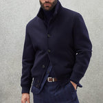 Men's Casual Stand Collar Wool Blend Single Breasted Bomber Jacket