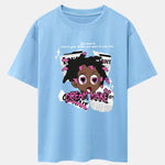 Cartoon Character Newspaper Print Drop Shoulder Oversize T-Shirt