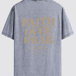Faith Over Fear Print Washed Distressed Drop Shoulder T-Shirt