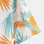 Leaf Print Button Up Shirt & Man Mid Length Drawstring Swim Shorts