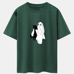 Ghost Black Cat Print Drop Shoulder Oversize T-Shirt