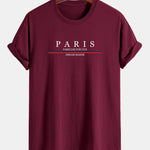 Regular Fit Stripe Paris Slogan Print Cotton T-Shirt