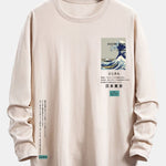 Long Sleeve Tokyo Ukiyoe Print Cotton Arc Hem T-Shirt