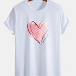 Regular Fit Doodle Heart Print Cotton T-Shirt