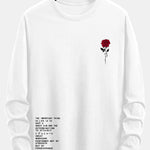 Long Sleeve Slogon Rose Print Cotton T-Shirt