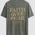 Faith Over Fear Print Washed Distressed Drop Shoulder T-Shirt