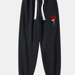 Rose Print Cotton Blend Jogger Pants