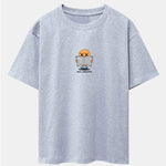 Cartoon Smiley Read Newspaper Print Drop Shoulder Oversize T-Shirt
