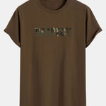 Camouflage Respect Print Cotton Arc Hem T-Shirt