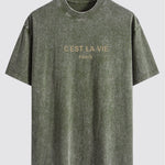 Paris Slogan Print Washed Distressed Drop Shoulder T-Shirt
